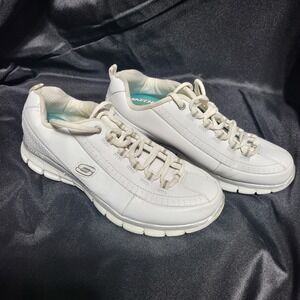 Skechers Elite Women White Leather Lace Up Memory Foam Athletic Shoes Size 8